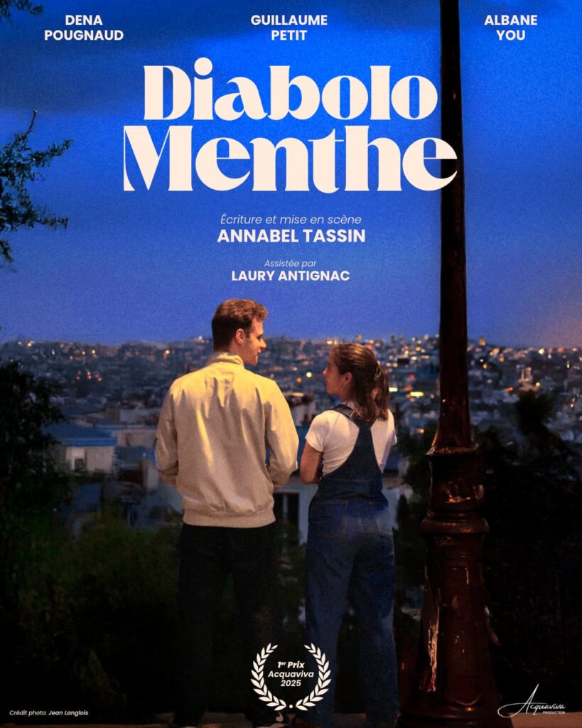 Affiche de la pièce Diabolo Menthe, écrite et mise en scène par Annabel Tassin et produite par Acquaviva Production